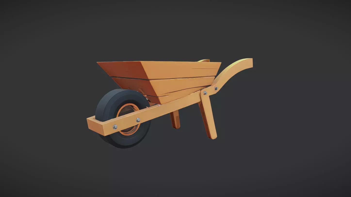 Wooden wheelbarrow 3D model_0