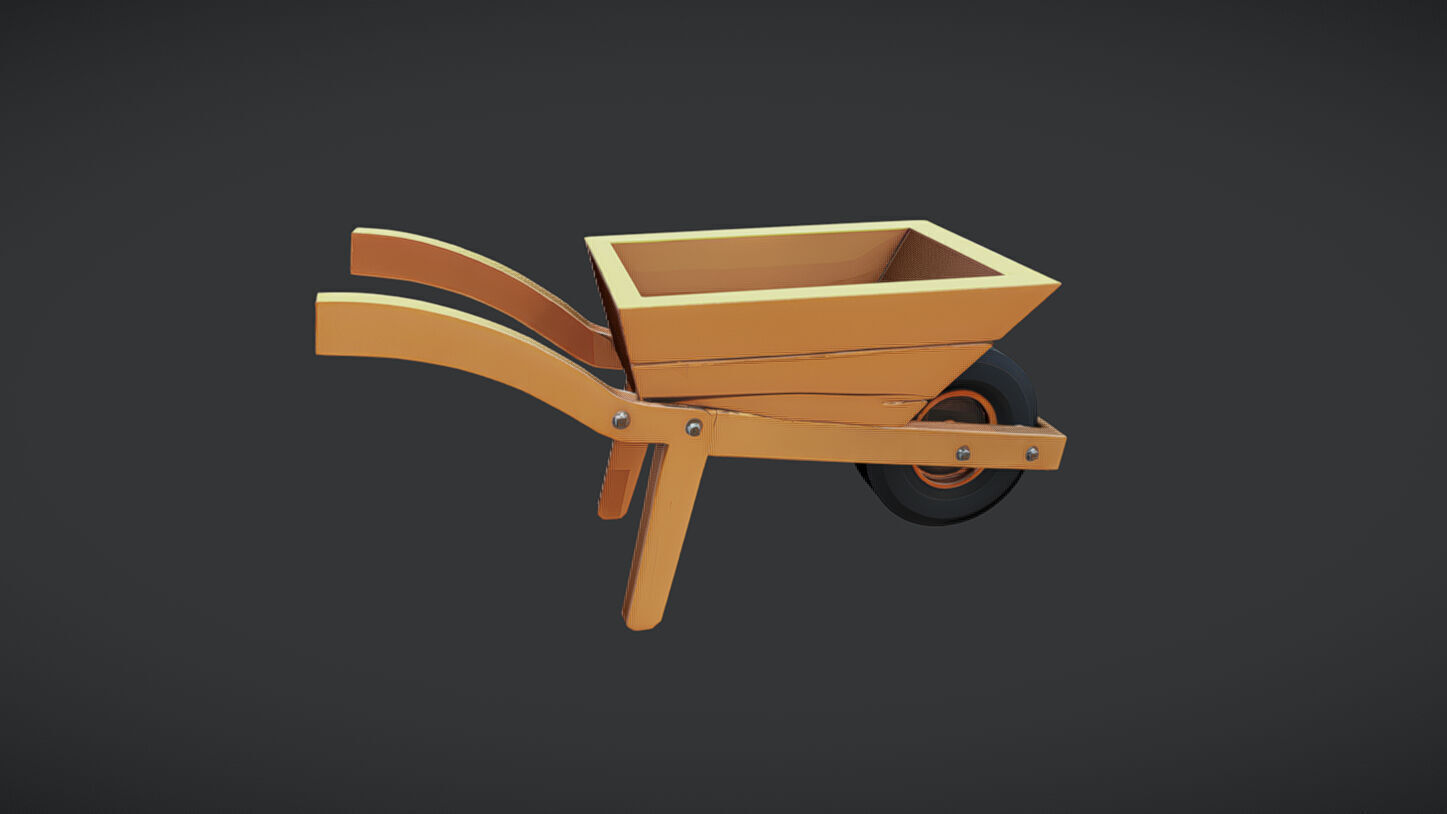 Wooden wheelbarrow 3D model_4