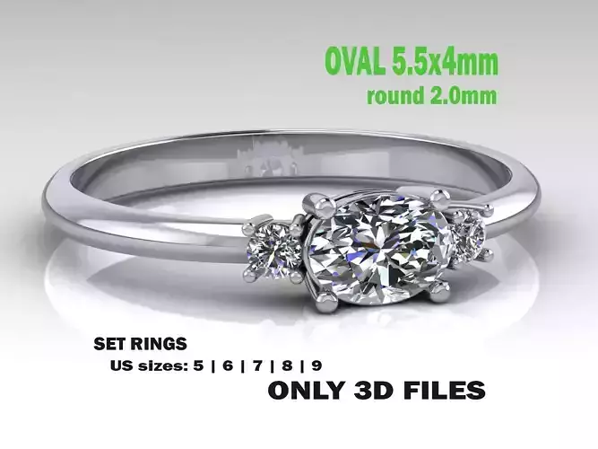 THREE STONES Engagement ring oval 035ct -STL for 3d printing