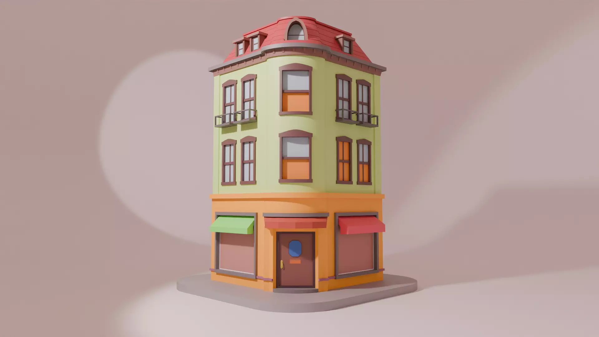 Charming Cartoon Corner House Low-poly 3D model