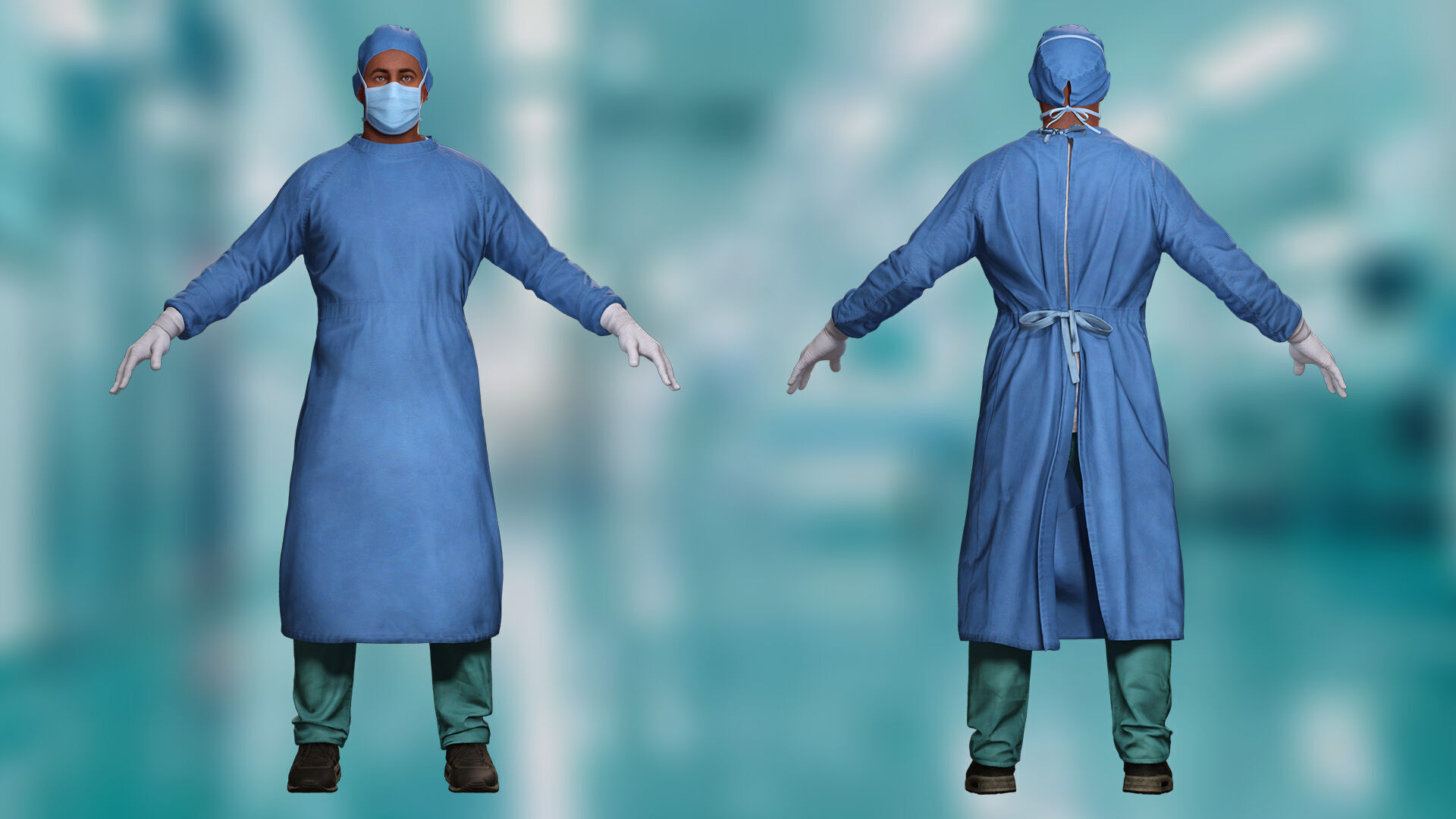 Surgeon in PPE 3D Model Rigged Game Ready Low-poly 3D model_4