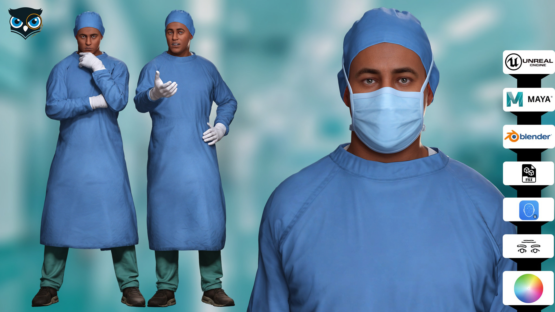 Surgeon in PPE 3D Model Rigged Game Ready Low-poly 3D model_1