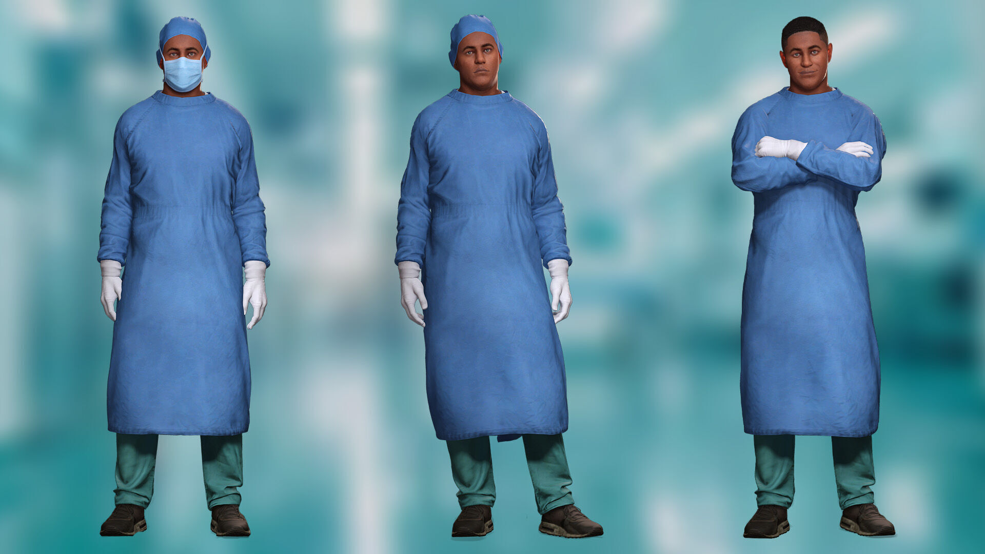 Surgeon in PPE 3D Model Rigged Game Ready Low-poly 3D model_3