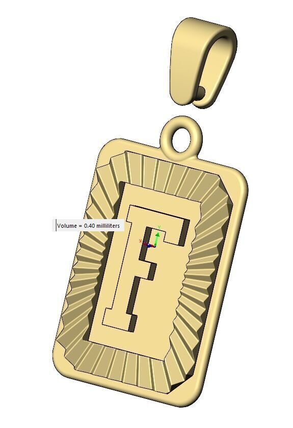 F letter initial NBA font faceted sunrays pendant charm 3D print model_11