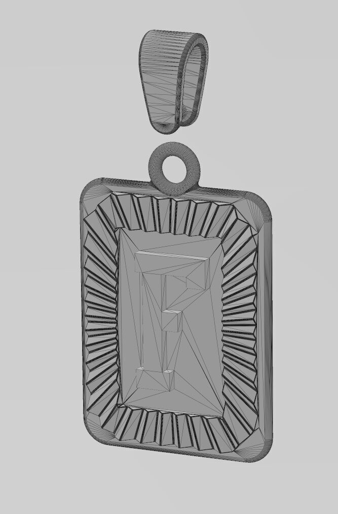 F letter initial NBA font faceted sunrays pendant charm 3D print model_12