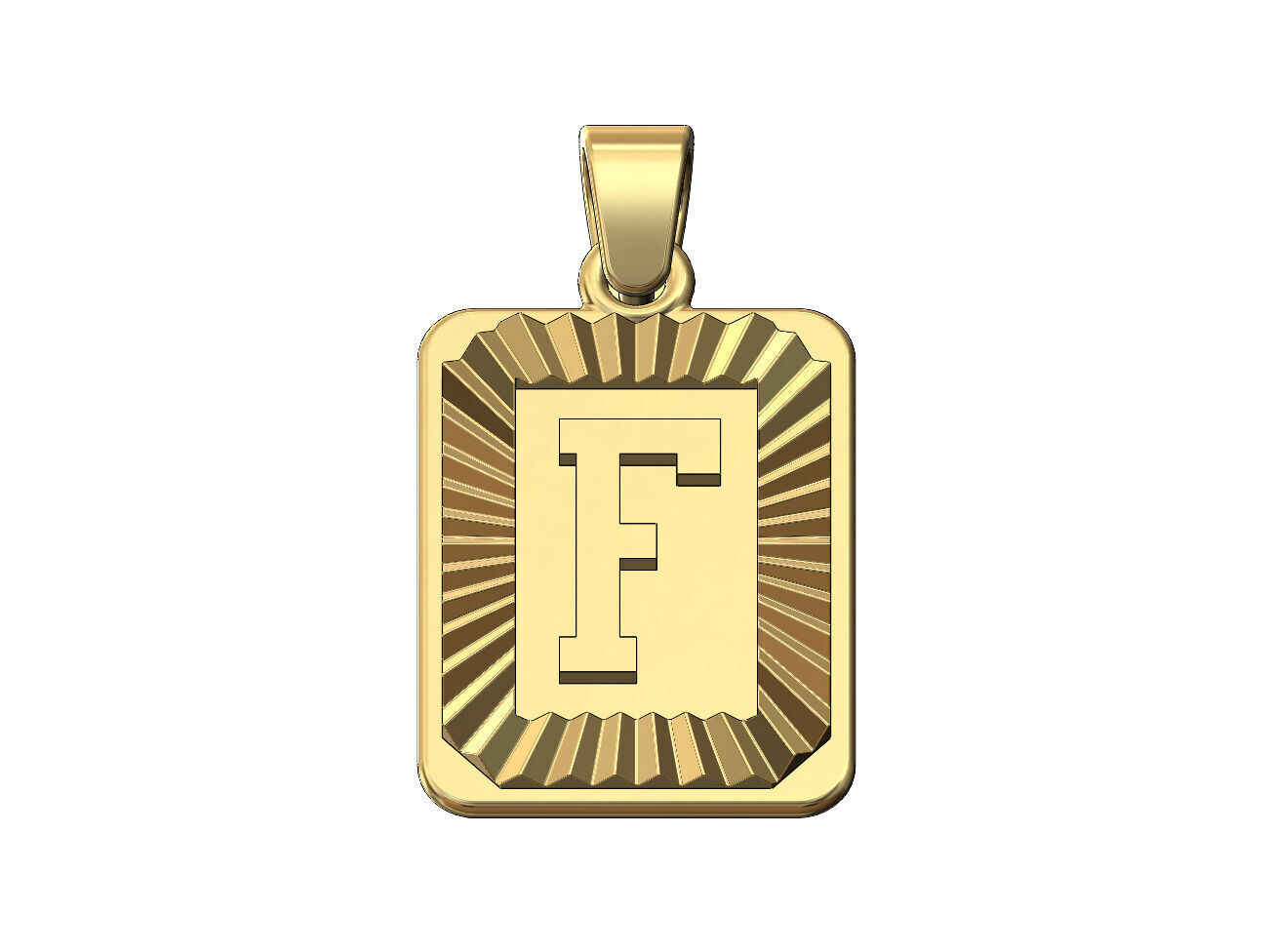 F letter initial NBA font faceted sunrays pendant charm 3D print model_2