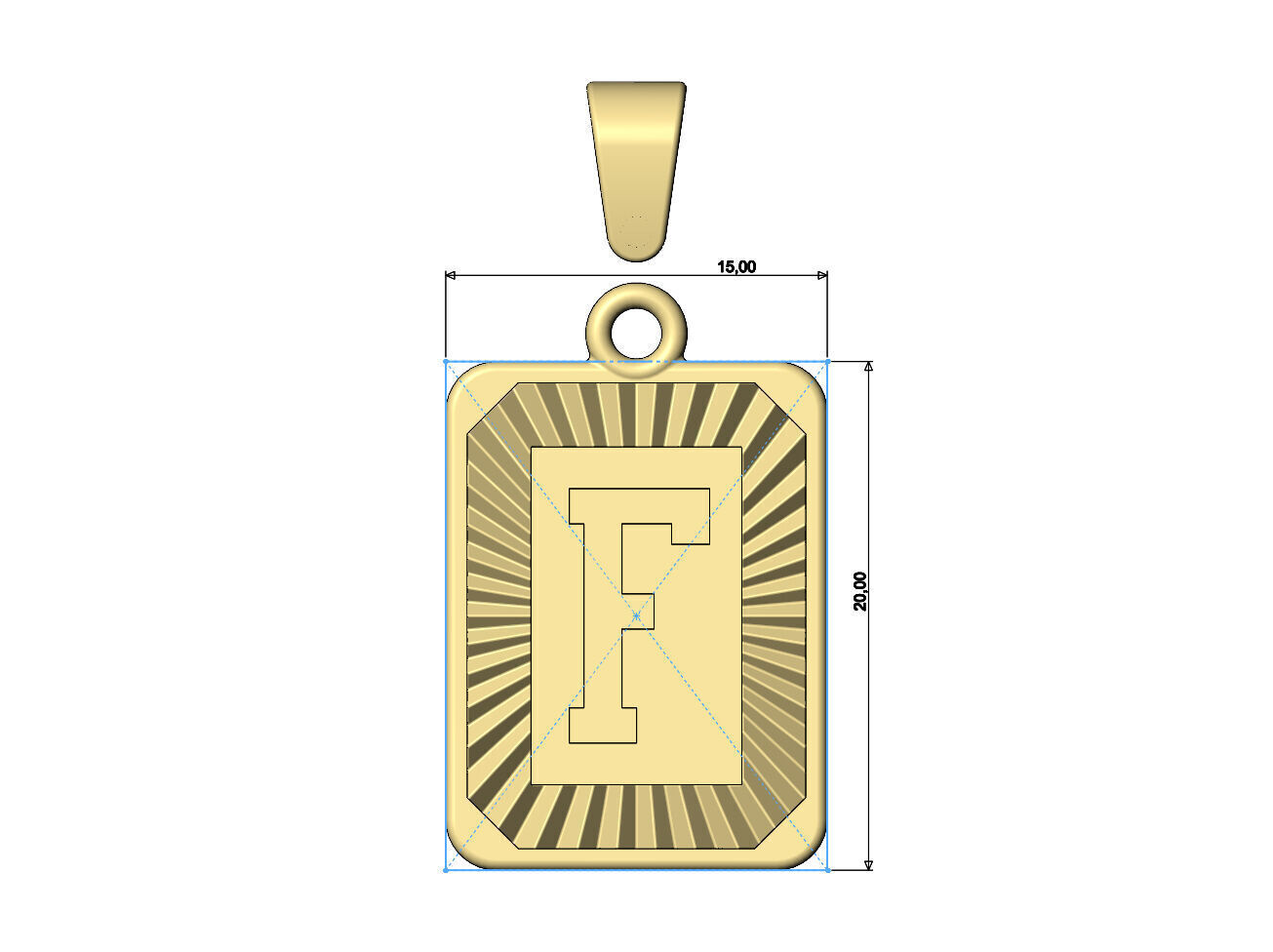 F letter initial NBA font faceted sunrays pendant charm 3D print model_6