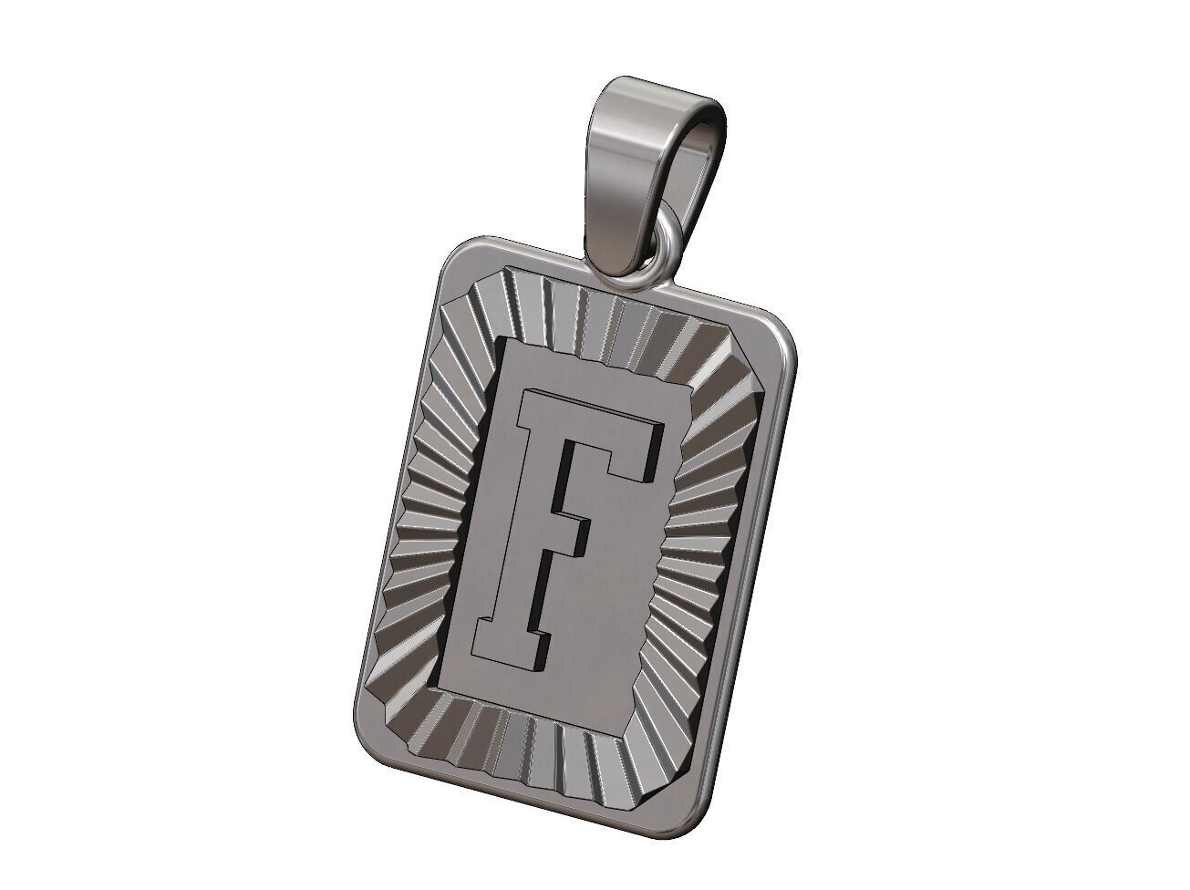 F letter initial NBA font faceted sunrays pendant charm 3D print model_10