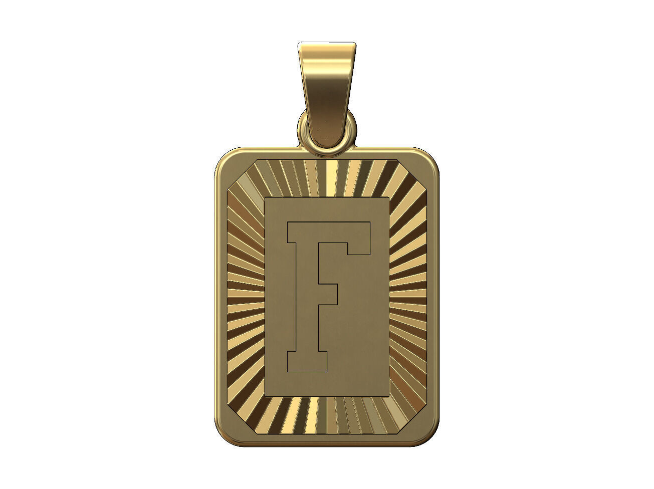 F letter initial NBA font faceted sunrays pendant charm 3D print model_1