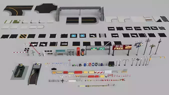 Road and Street Props Mega Pack Collection - Game Ready Low-poly 3D model