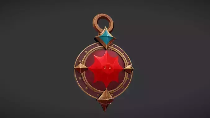 ornate circular medallion with gemstone