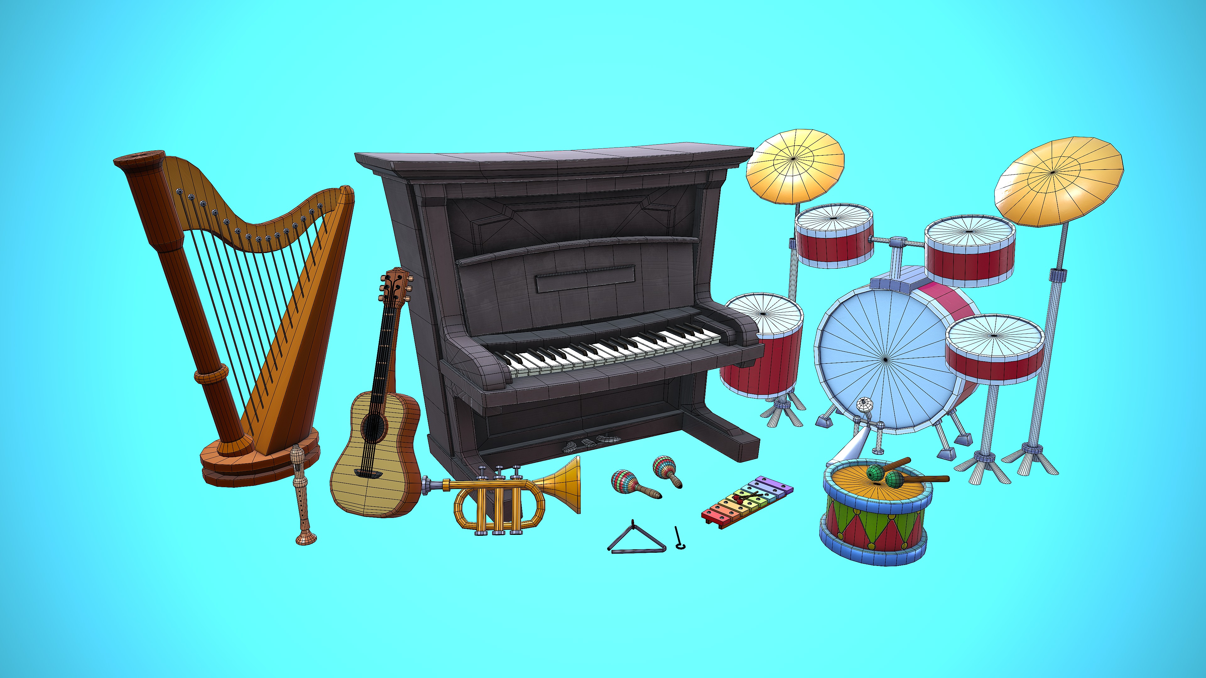 INSTRUMENT PACK CARTOON STYLIZED 3D Model Collection_2
