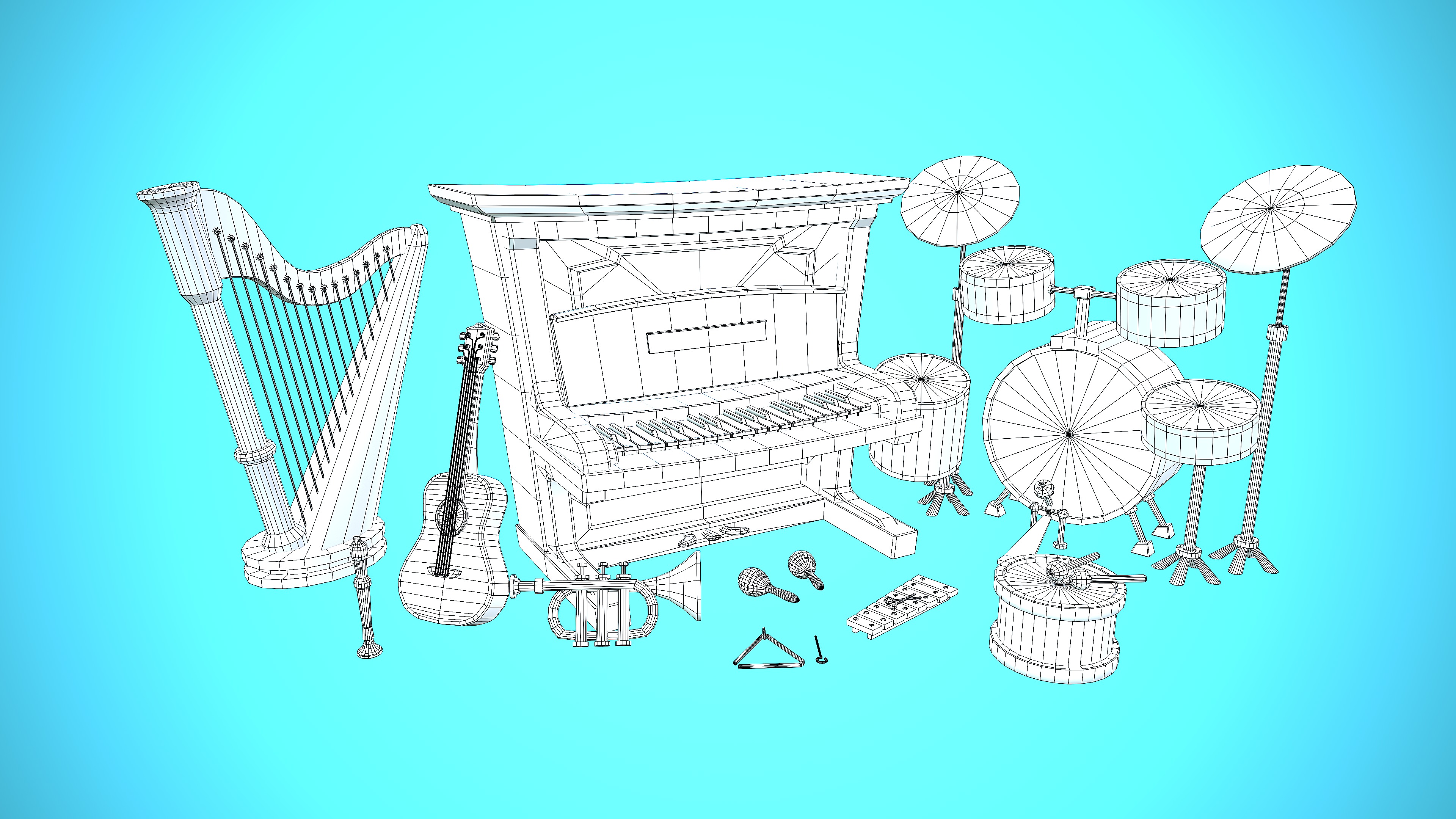 INSTRUMENT PACK CARTOON STYLIZED 3D Model Collection_1
