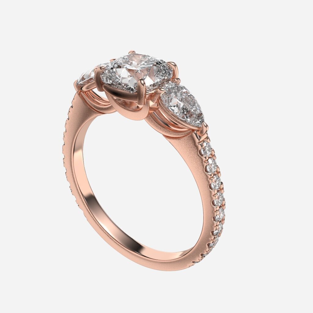 Three Stone diamond Ring 3D print model_8