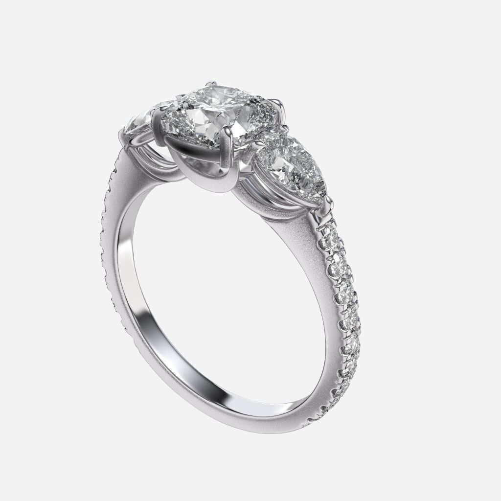 Three Stone diamond Ring 3D print model_1
