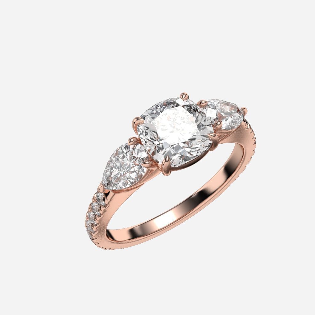 Three Stone diamond Ring 3D print model_7