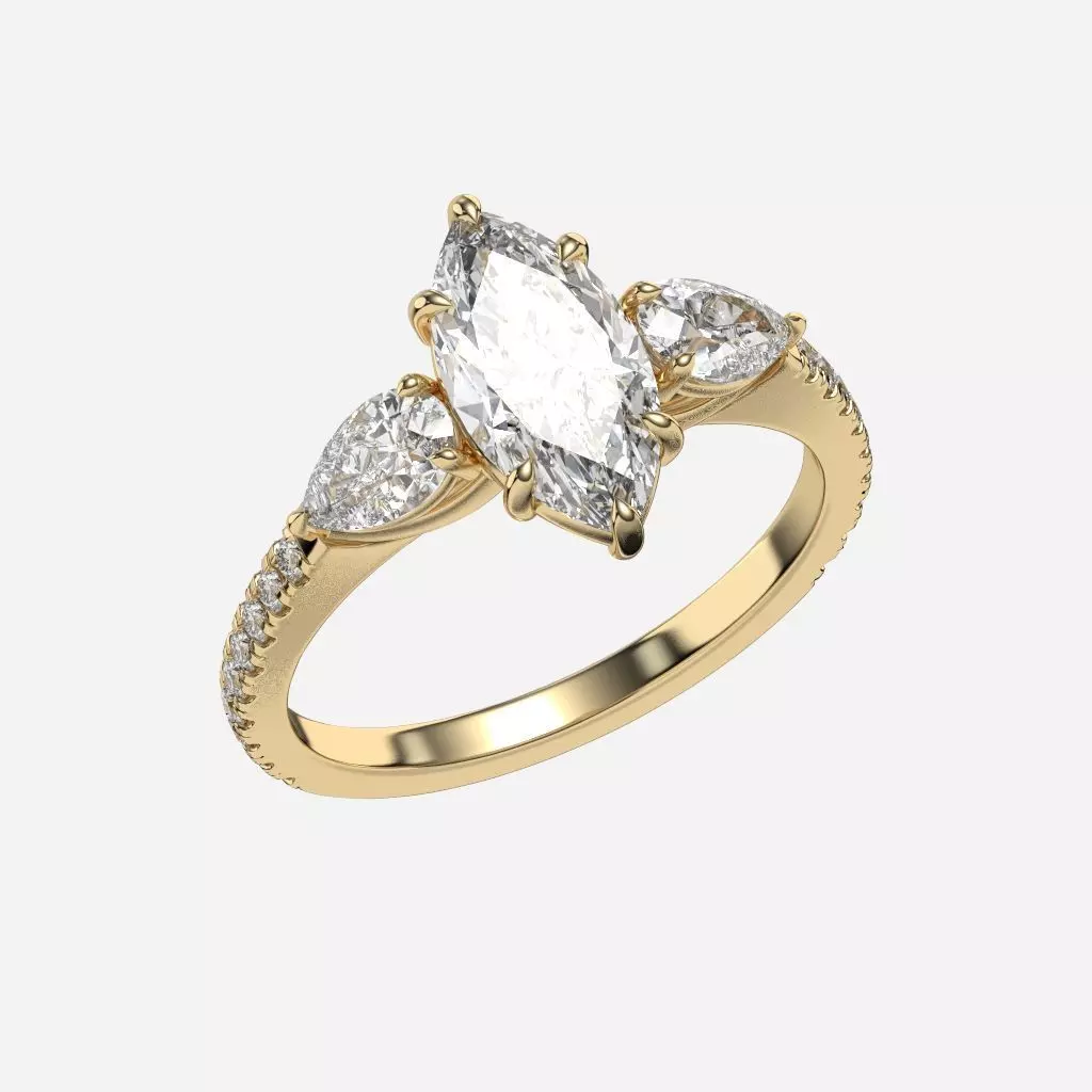 Three Stone diamond Ring 3D print model_0