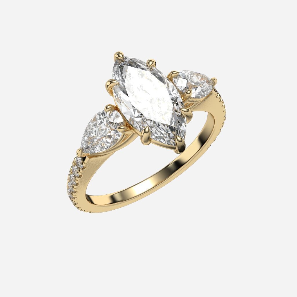 Three Stone diamond Ring 3D print model_3