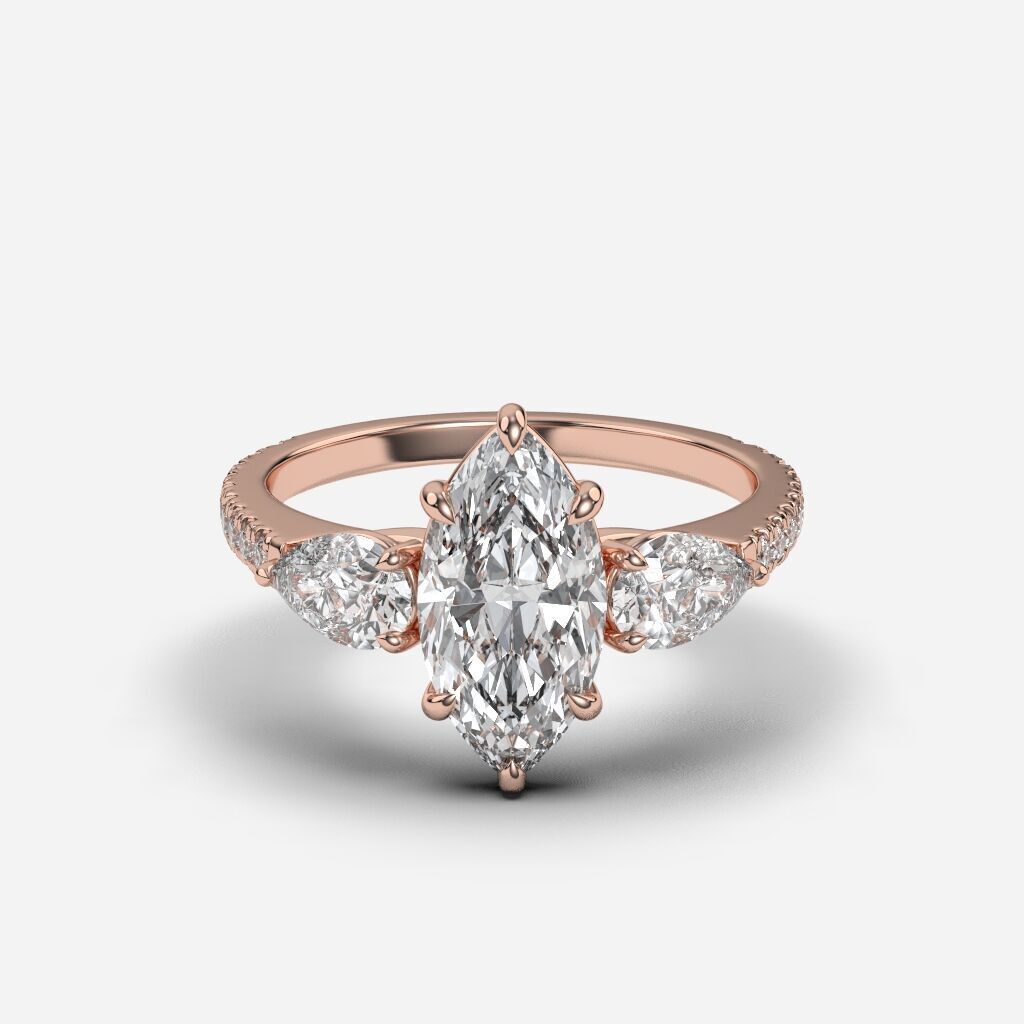 Three Stone diamond Ring 3D print model_4