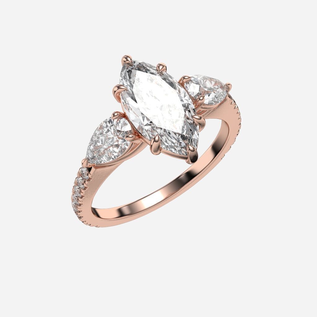 Three Stone diamond Ring 3D print model_6