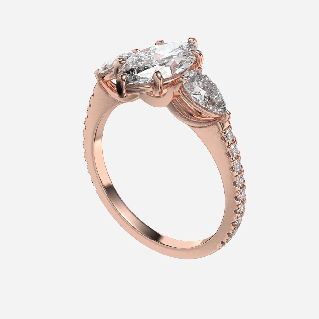 Three Stone diamond Ring 3D print model_7