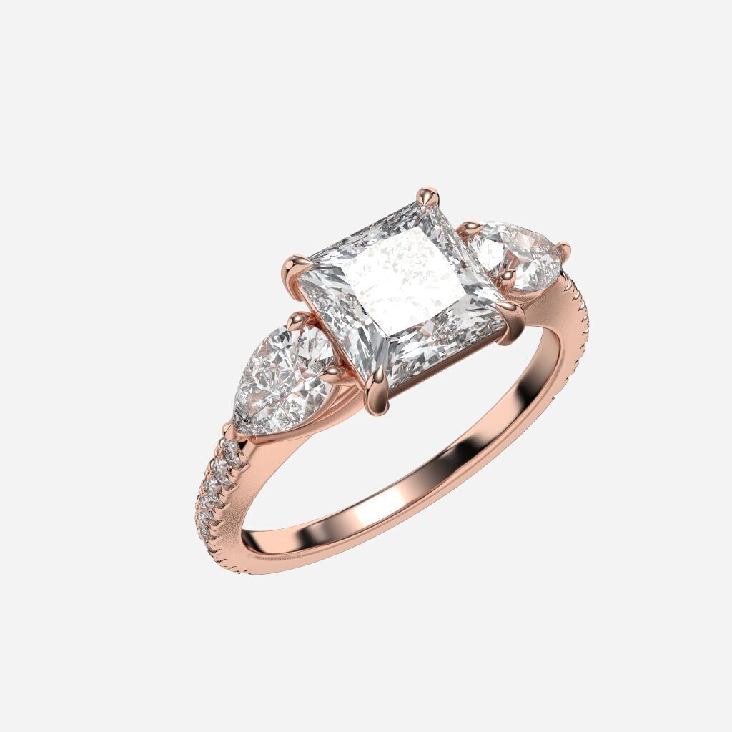 Three Stone diamond Ring 3D print model_7