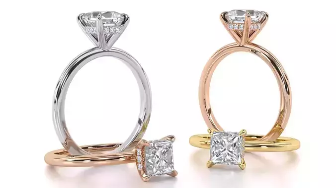 Hidden Halo Princess Engagement Rings