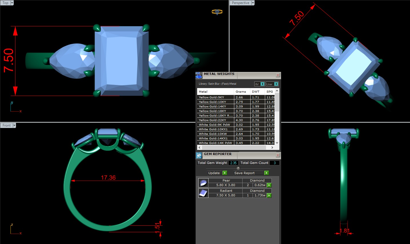 Three Stone diamond Ring 3D print model_12