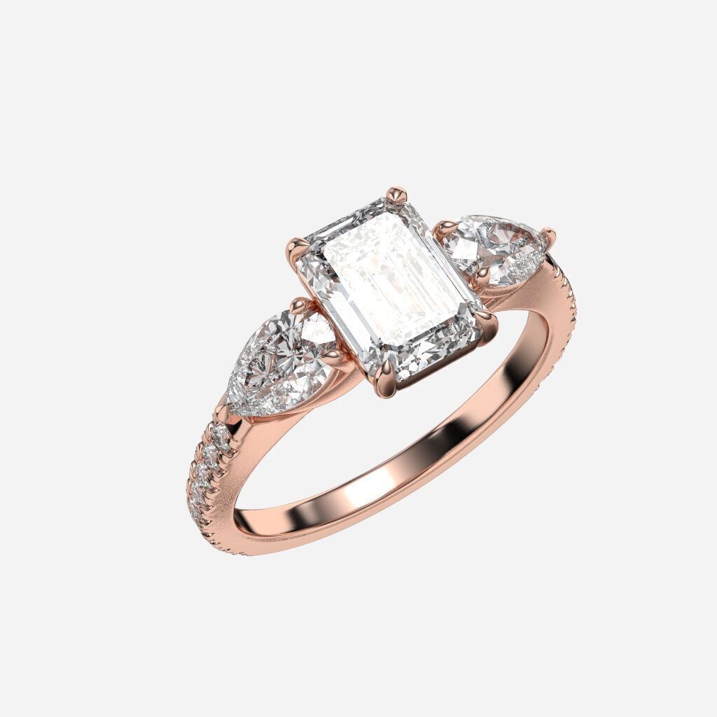 Three Stone diamond Ring 3D print model_1
