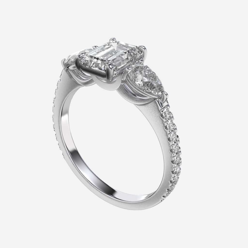 Three Stone diamond Ring 3D print model_8
