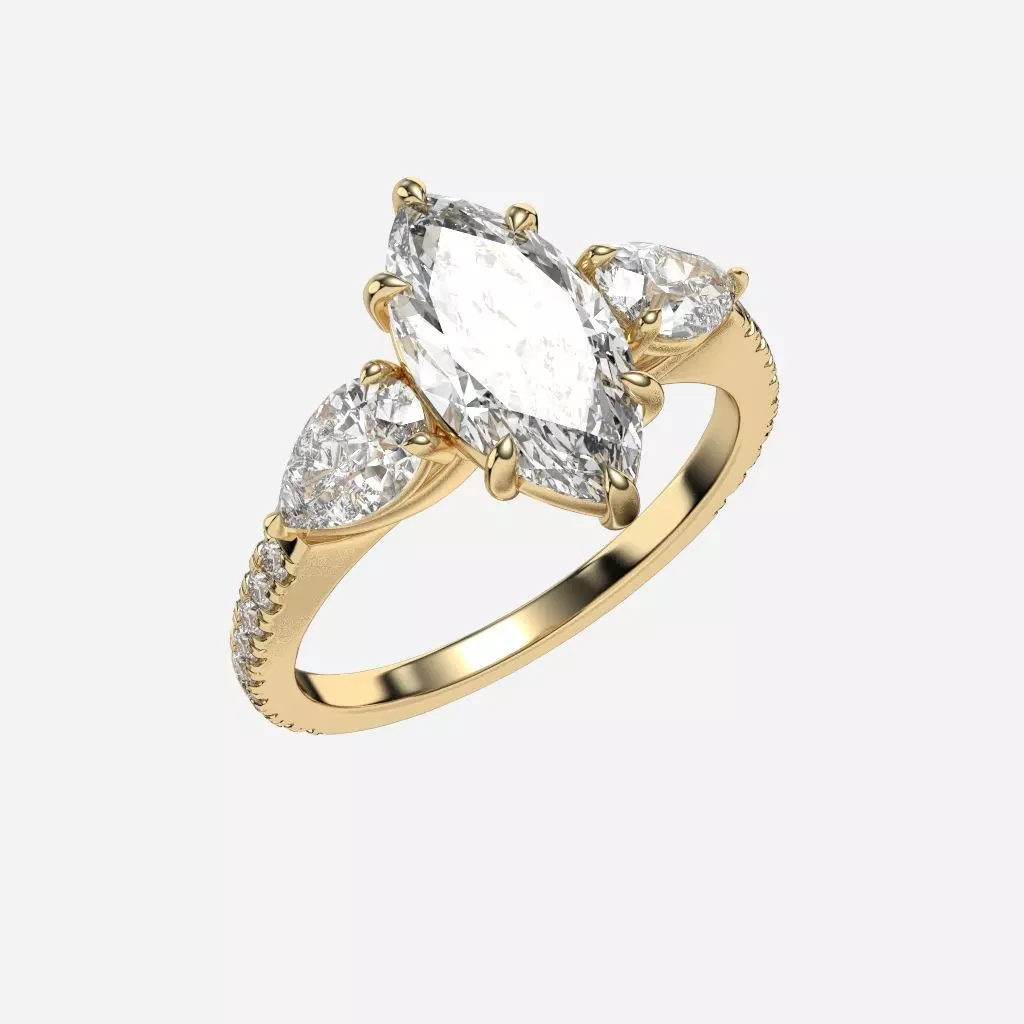 Three Stone diamond Ring 3D print model