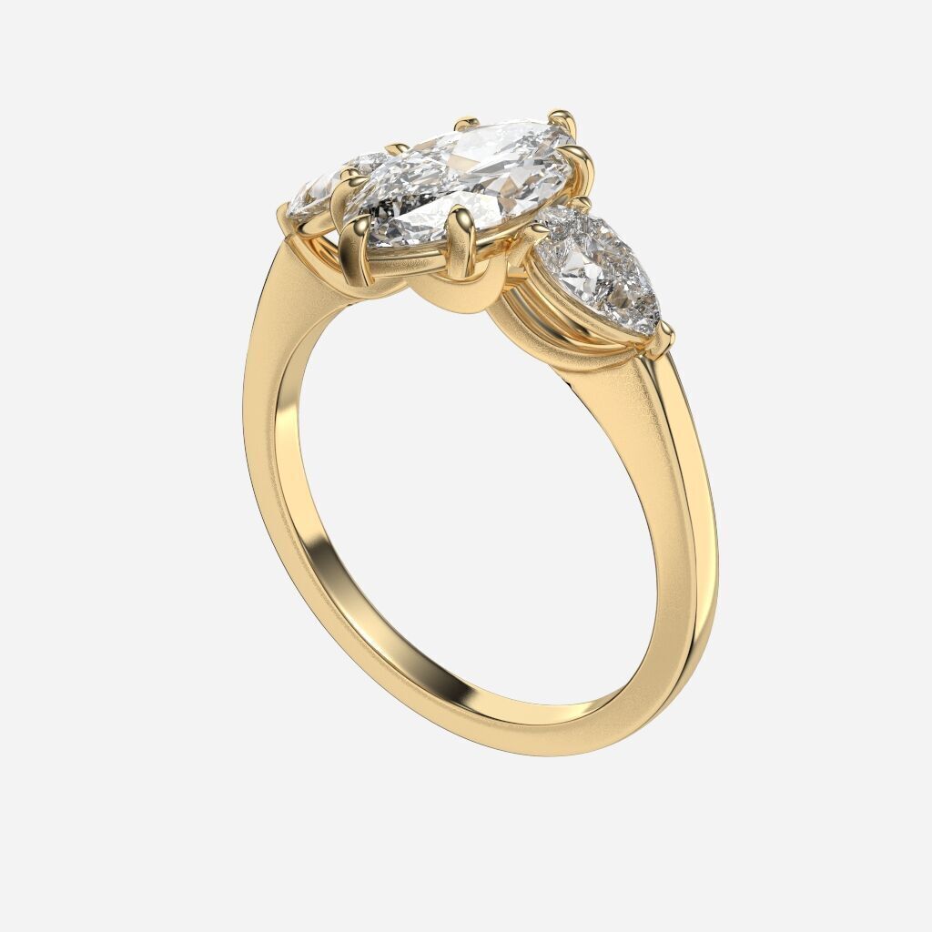 THree Stonediamond Ring 3D print model_3