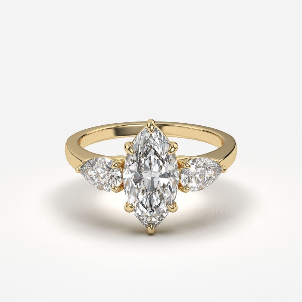 THree Stonediamond Ring 3D print model_1
