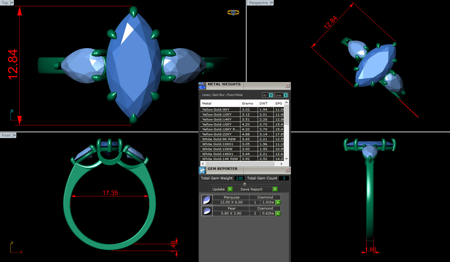 THree Stonediamond Ring 3D print model_10