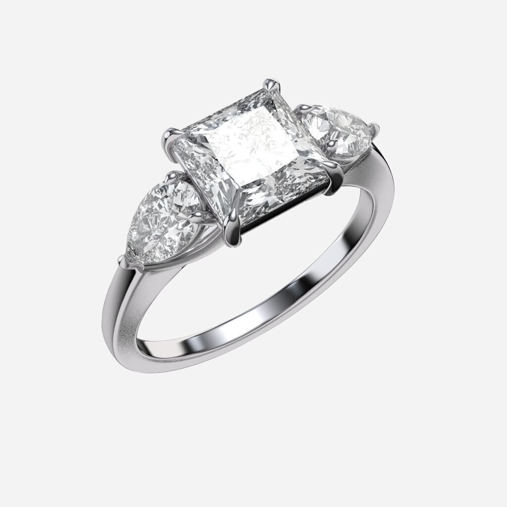 Three Stone diamond Ring 3D print model_3