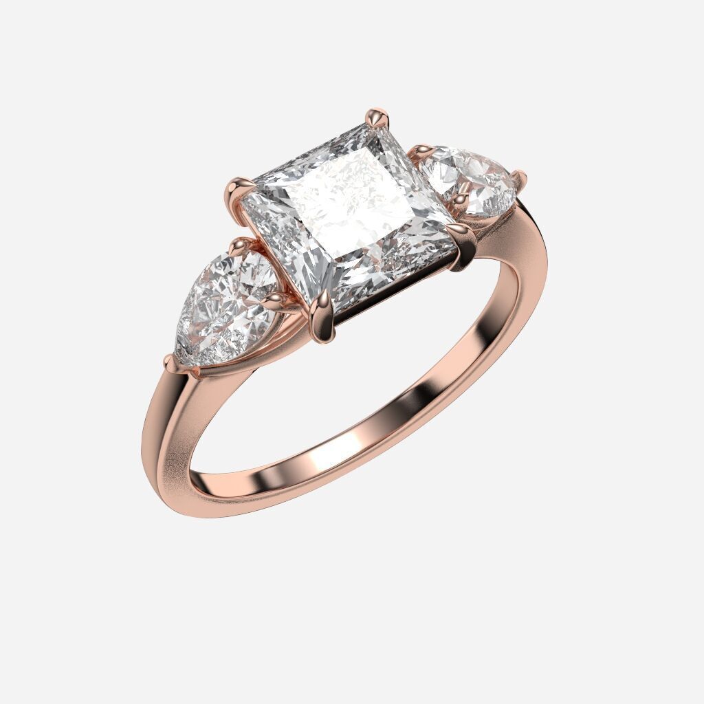 Three Stone diamond Ring 3D print model_8