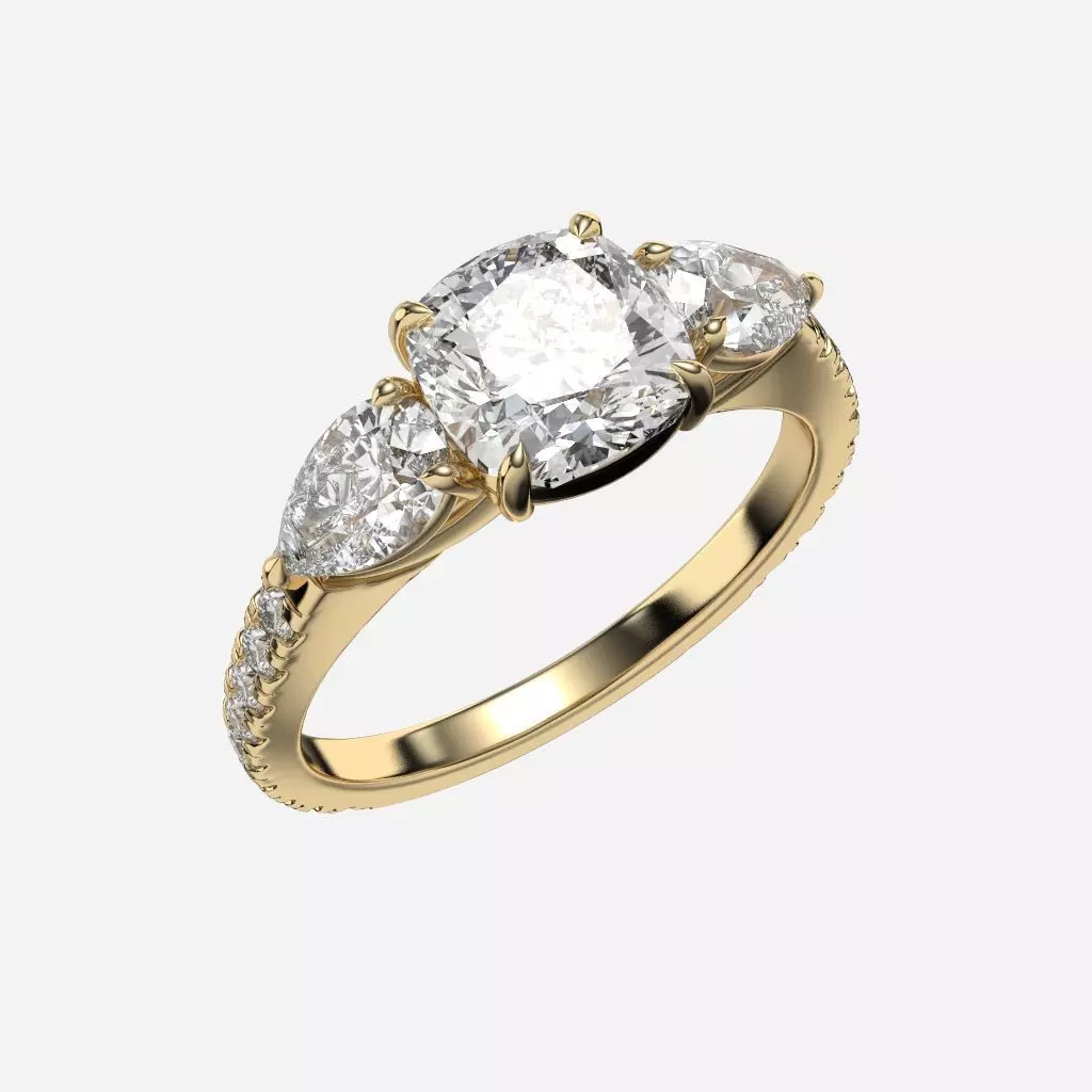 Three Stone diamond Ring 3D print model_0