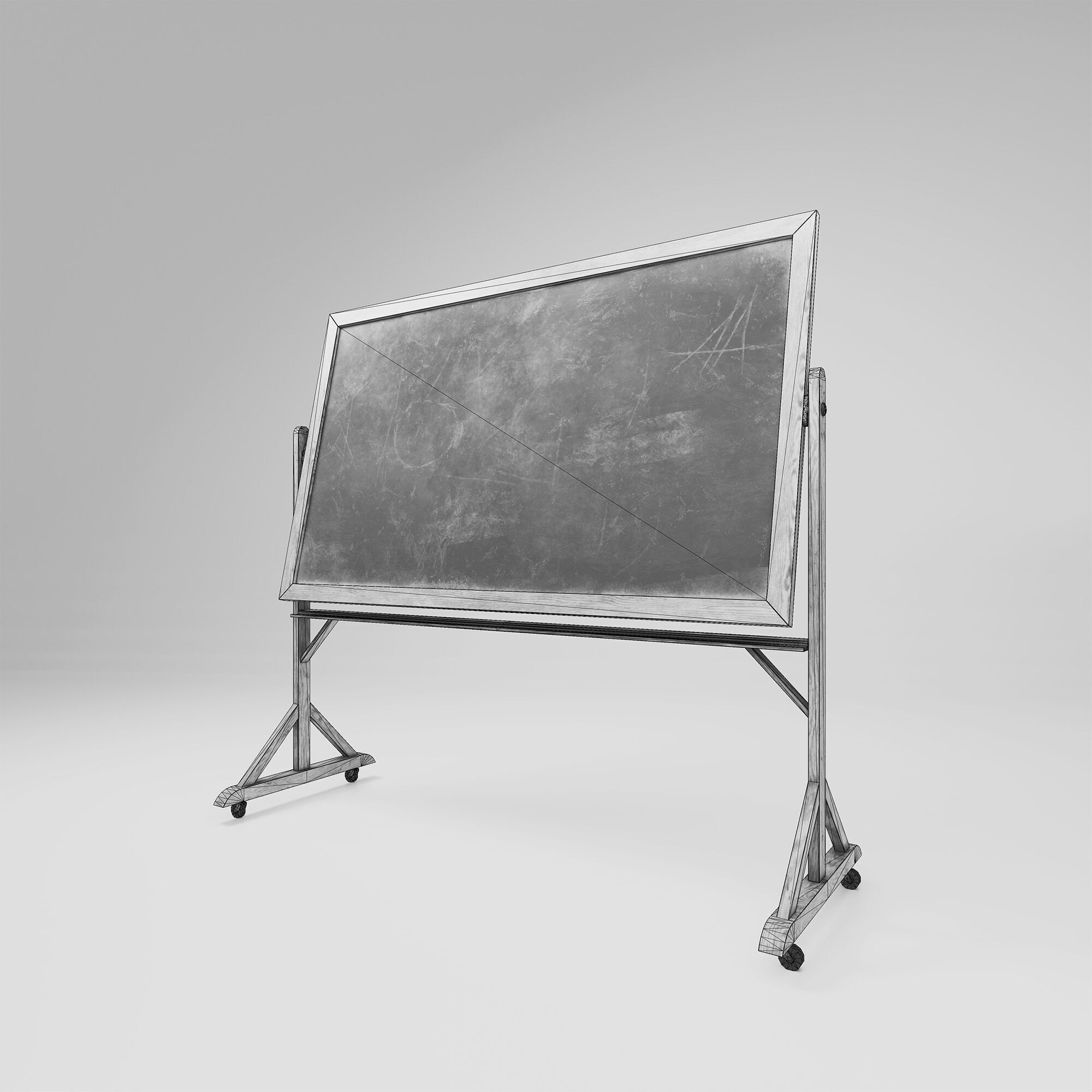 Old vintage chalkboard with green board Low-poly 3D model_4