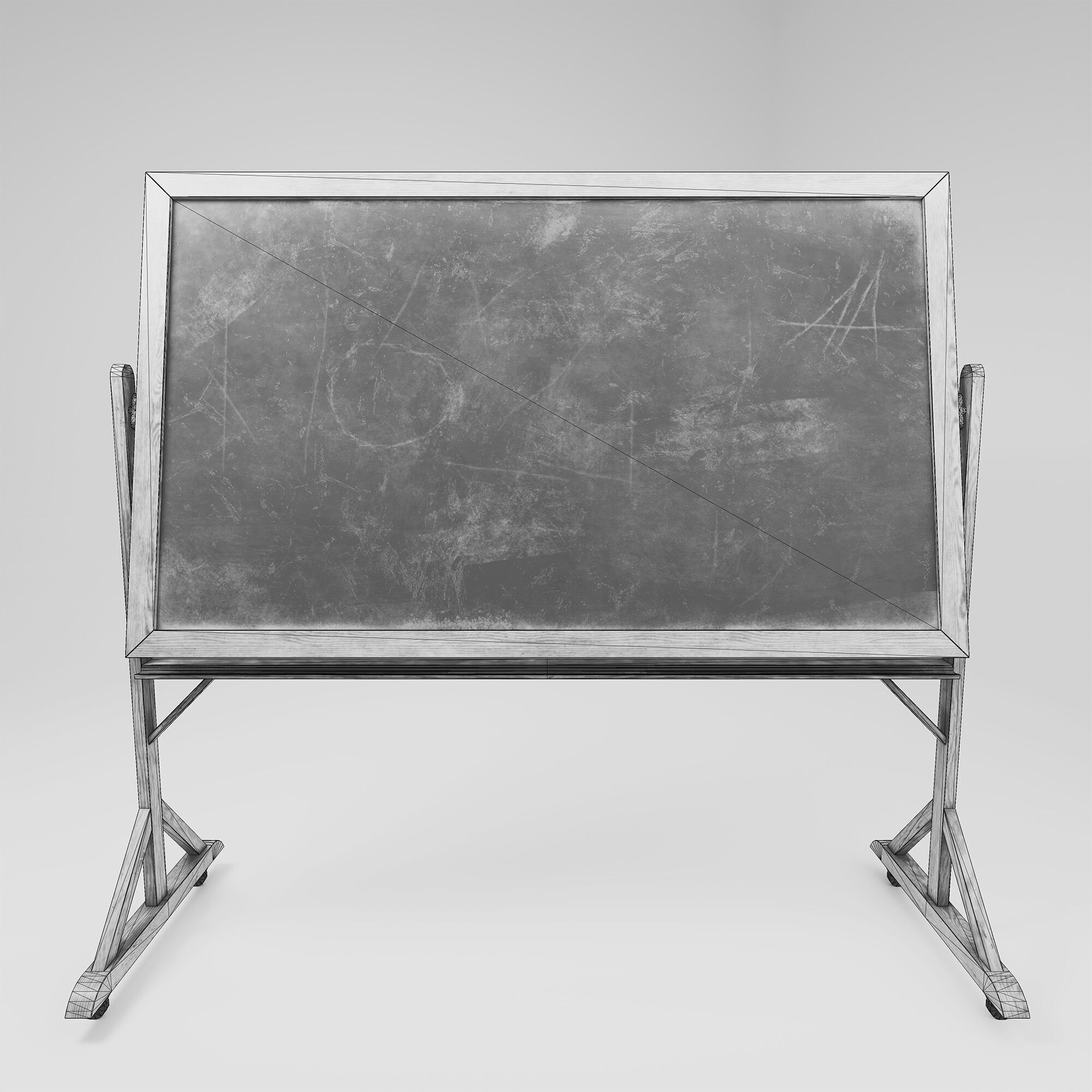 Old vintage chalkboard with green board Low-poly 3D model_3