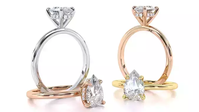 Hidden Halo Pear Engagement Rings