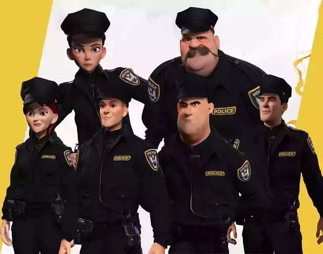 Stylized Police Force Pack  Rigged Cartoon Characters Toon Cops 3D Model Collection