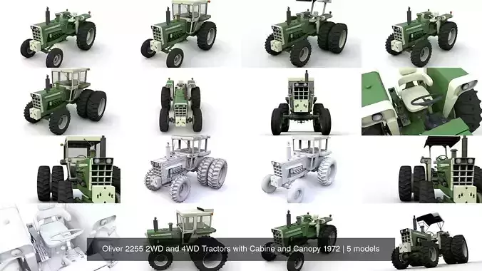 Oliver 2255 2WD and 4WD Tractors with Cabine and Canopy 1972 3D Model Collection