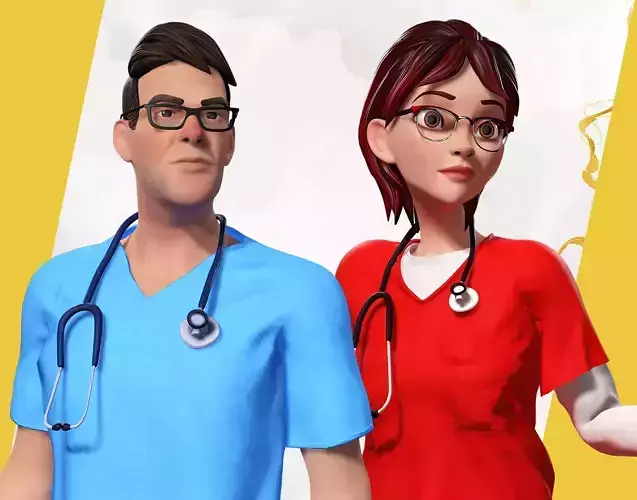Cartoon Doctor and Nurse  Game Ready 3D Characters 3D Model Collection