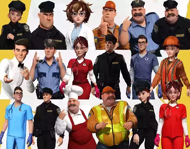 Stylized Toon Professional Workers Pack  Fully Rigged 3D Model Collection