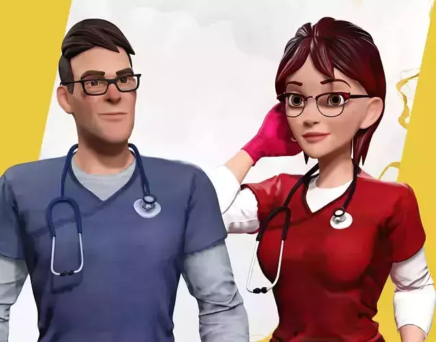 Toon Hospital Staff  Fully Rigged Medical Characters 3D Model Collection