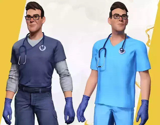 Toon Healthcare Worker  Doctor and Nurse Outfit Options 3D Model Collection