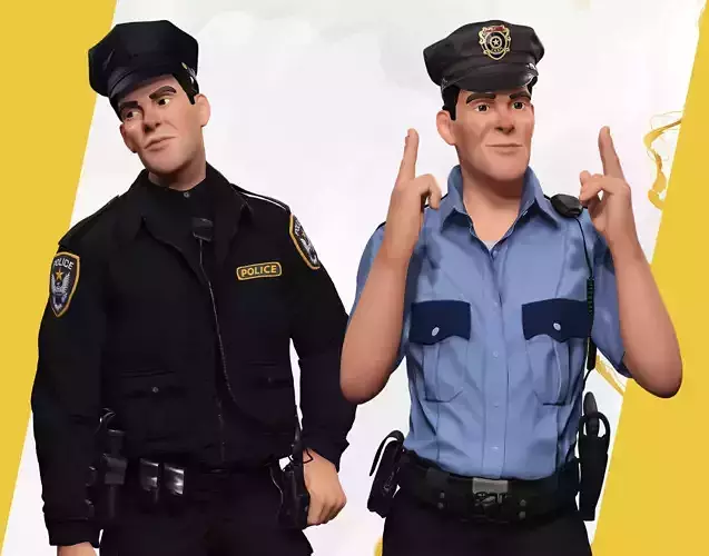 Stylized Cartoon Police Officer  Fully Rigged Cop with2 Outfits 3D Model Collection
