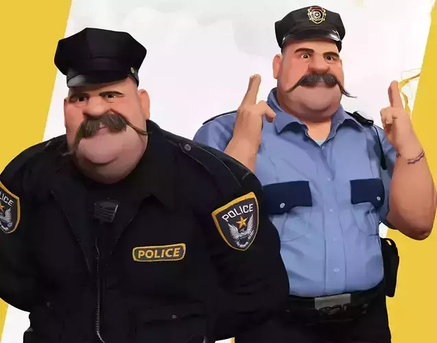 Stylized Cartoon Police Chief  Fully Rigged Cop with 2 Outfits 3D Model Collection