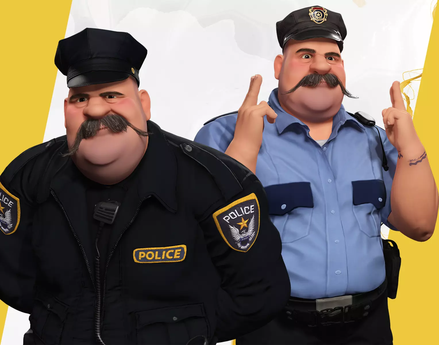 Stylized Cartoon Police Chief  Fully Rigged Cop with 2 Outfits 3D Model Collection_0