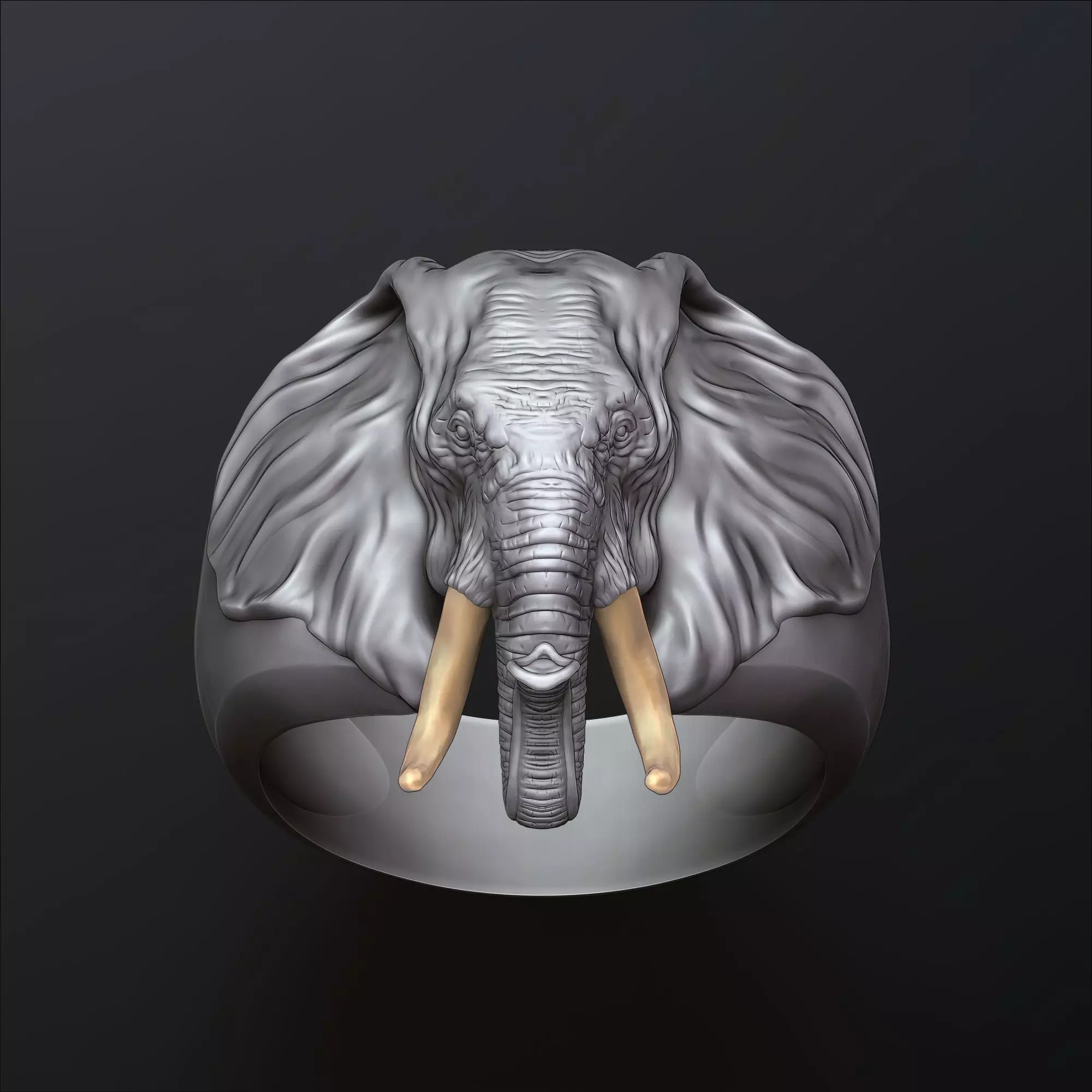 Elephant Head Ring 3D print model_0